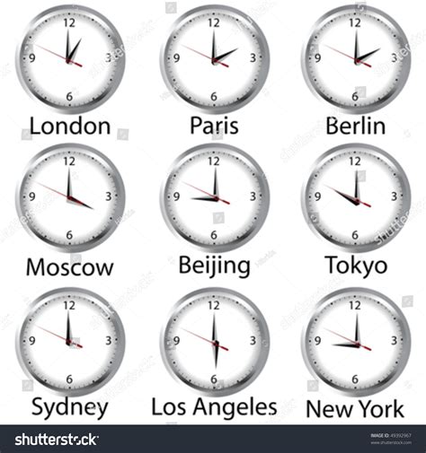 Timezone Clock. Clocks Showing The Time Around The World. 스톡 벡터 일러스트레이션 ...