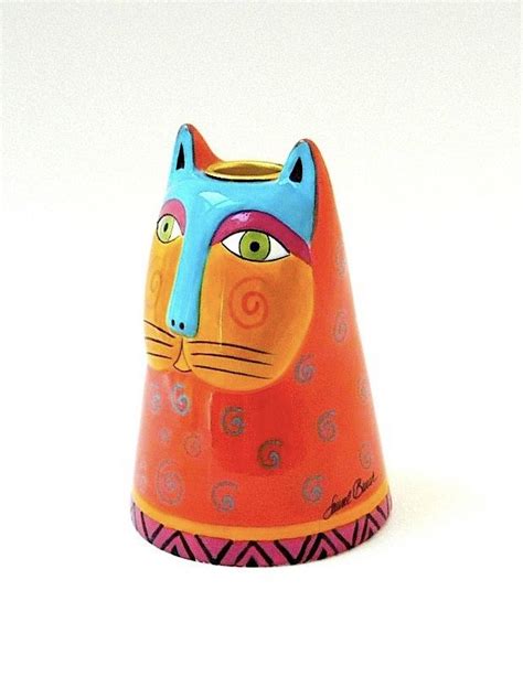 Laurel Burch Ceramic Cat Candle Holder C1985 Small 5 14 Tall
