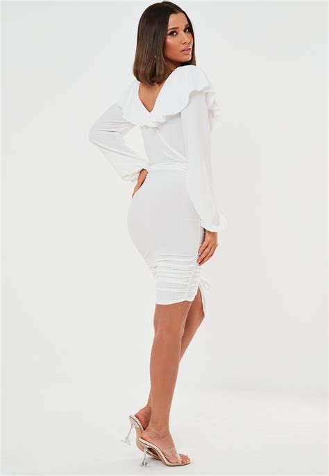 White Textured Ruched Mini Dress Missguided