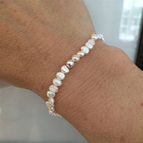 Tiny Freshwater Pearl Stretch Bracelet Sterling Silver Bead June