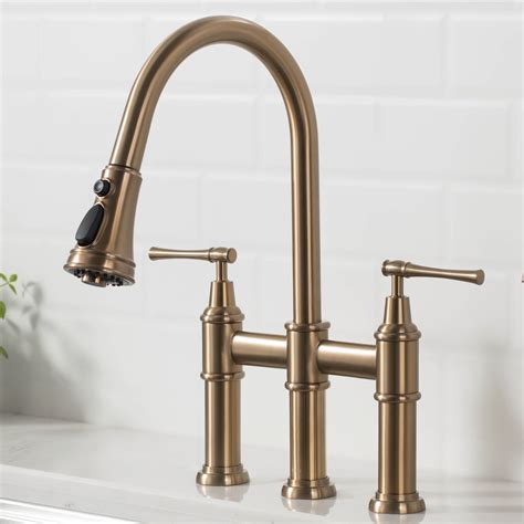 Kraus Allyn Transitional Bridge Kitchen Faucet With Pull Down