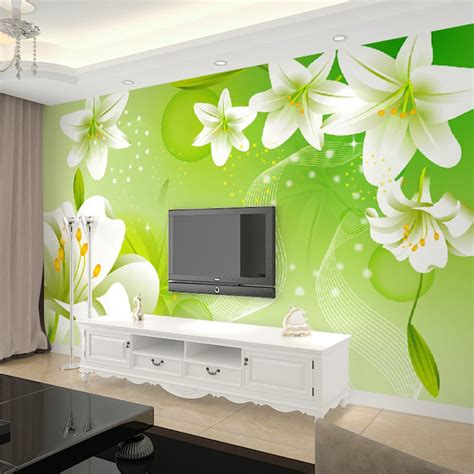 Custom Wall Mural Wall Cloth Green Lily Flower Large