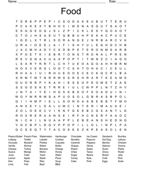 Food Word Search Free Printable