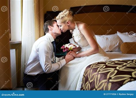 Romantic Kiss Bride And Groom In Bedroom Royalty Free Stock Image Image