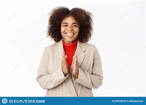 good job well done smiling african american businesswoman clap hands applausing you and
