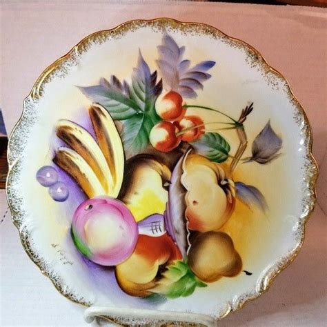 Vintage Plate Porcelain Fruit Apple Pear Cherry Peach Scalloped S