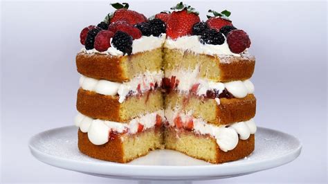 Light And Fluffy Victoria Sandwich Sponge Cake Strawberries And Cream