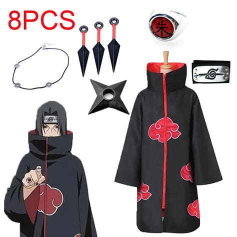 Buy 8pcs Uchiha Tobi Obito Akatsuki Cosplay Costume Cloak Online At