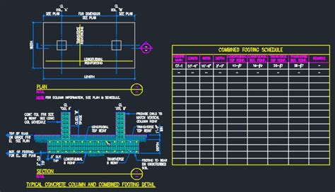 Concrete Column And Combine Footing Detail Cad Files Dwg Files