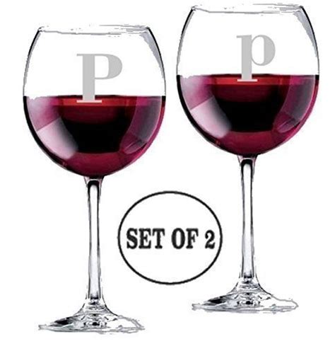 Personalized Monogrammed Letter P Long Stem Red Wine Glasses Etched