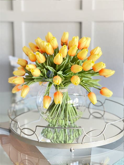 X Large 60 Yellow Tulips Modern Faux Floral Arrangement Real Touch Artificial Centerpiece Faux