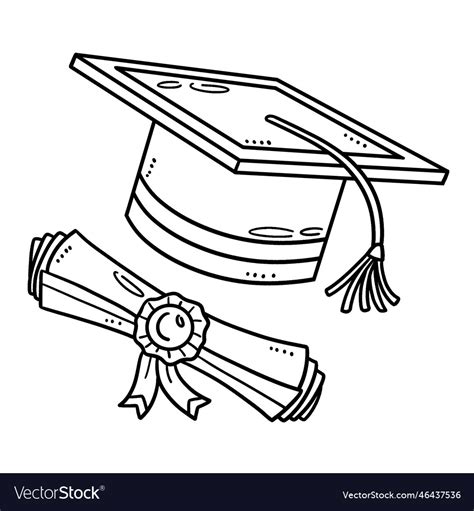 Graduation Cap And Diploma Isolated Coloring Page Vector Image