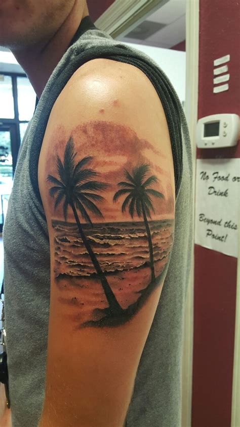 Beach Waves Palm Trees Tattoo Beach Tattoo Palm Tree Tattoo Sunset Tattoos