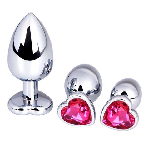 Stainless Steel Anal Butt Plug Sex Toy Heart Jeweled Tail Butt Orgasm