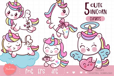 Cute Unicorn Clipart Kawaii Stickers Pony Png Illustration By Vividdiy8