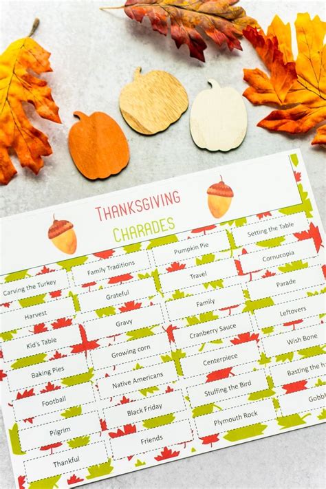 Thanksgiving Charades Game Free Printable Cards Play Party Plan