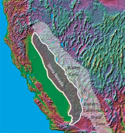 A map showing an outline of the Sierra Nevada and approximate