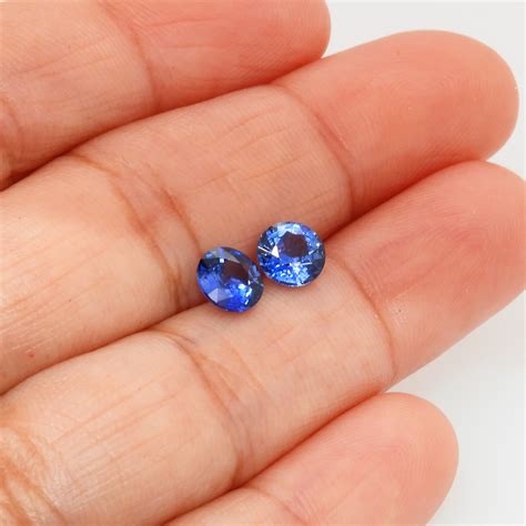 Gemstones-Ceylon Blue Sapphire Round 6mm Matched Pair Approximately 1. ...