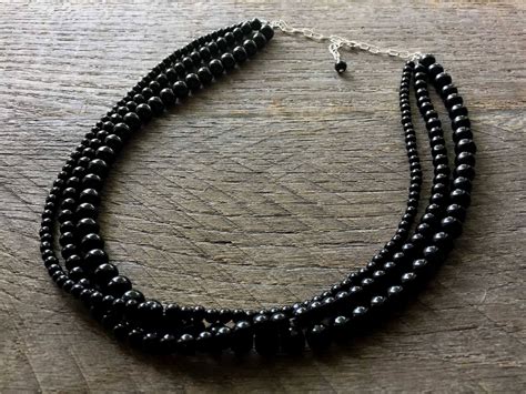 Black Pearl Necklace Multi Strand Necklace Bridal Necklace On Etsy
