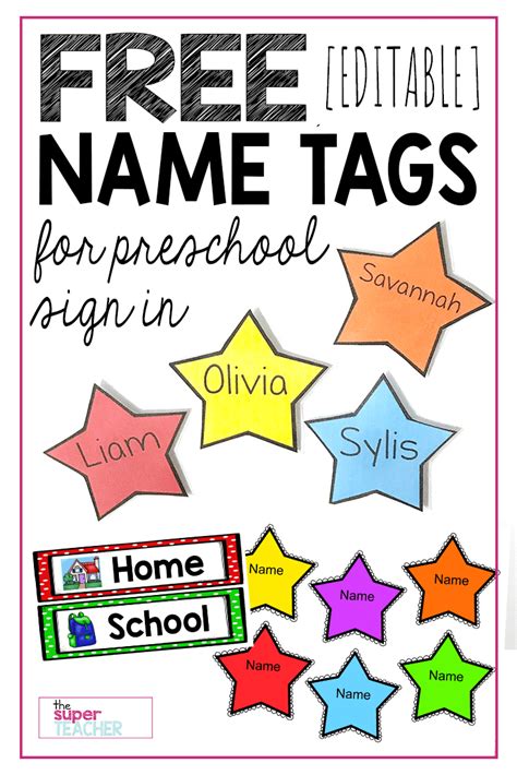 editable star  tags preschool  tags preschool sign  preschool names