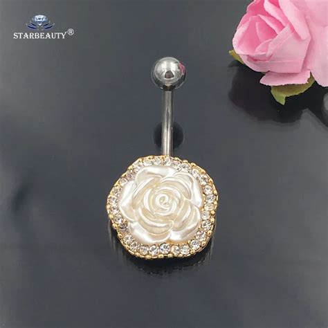 Qualified White Rose Shell Navel Piercing Ombligo Sexy Belly Piercing Nombril Crystal Belly