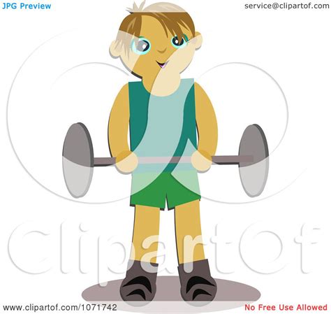 Clipart Strong Boy Holding A Barbell Royalty Free Vector Illustration