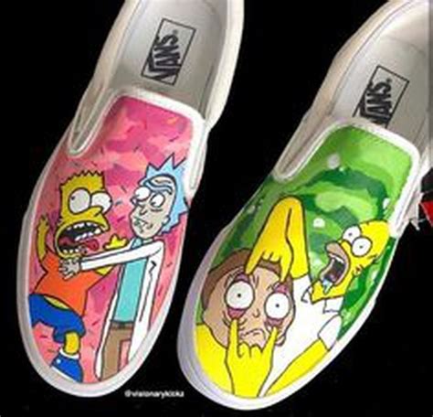 Vans Rick And Morty Vs Homero And Bart In 2020 Painted Shoes Diy