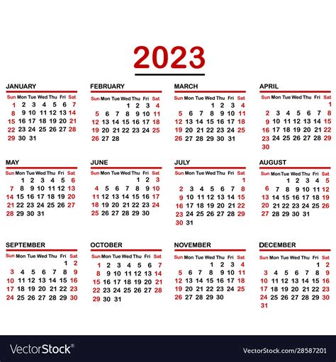 Minimalist Calendar Year 2023 Royalty Free Vector Image