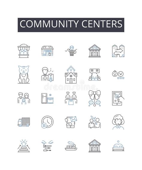 Community Centers Line Icons Collection Learning Institutions