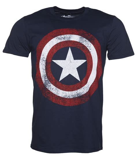 Mens Navy Marvel Distressed Captain America Shield Logo T Shirt