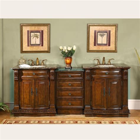 Add style and functionality to your bathroom with a bathroom vanity. 84 Inch Large Double Sink Vanity with Baltic Brown Counter ...