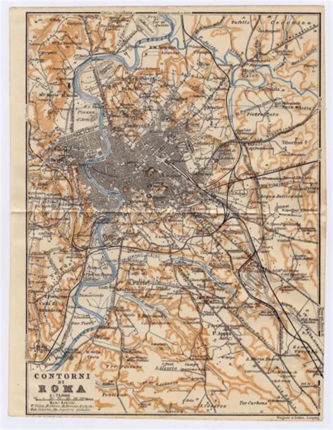 1930 Original Vintage Map Of Vicinity Of Rome Contorni Di Roma