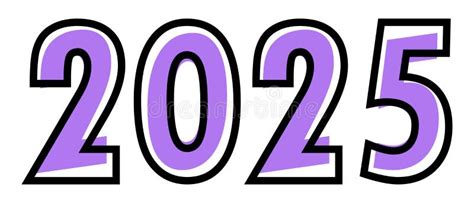 New Year 2025 Design Text With Purple Color And Black Outline Stock