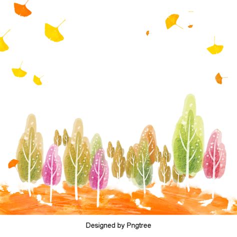 Beautiful Cartoon Lovely Hand Painted Watercolor Floating Autumn Leaf Tree, Beautiful, Cartoon ...