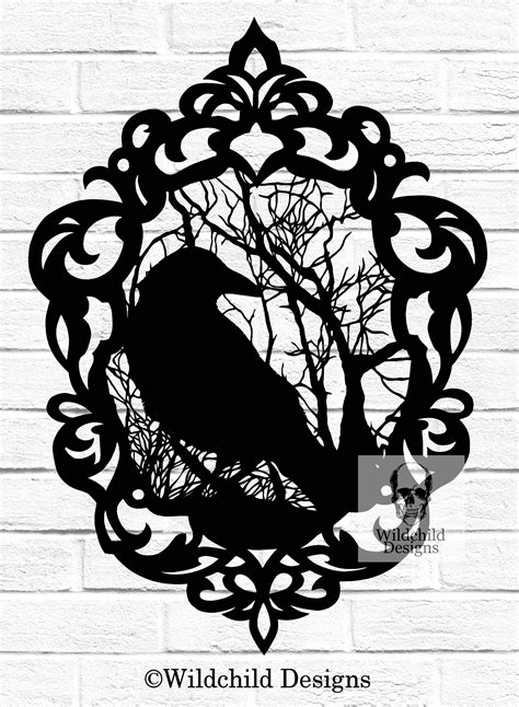 Gothic Cameo Crow Papercutting Template Vinyl Template Svg Etsy