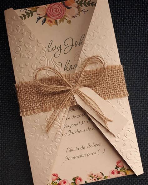 Tarjeta Invitación Matrimonio Boda Estilo Rustica Vintage Faja Y Moño