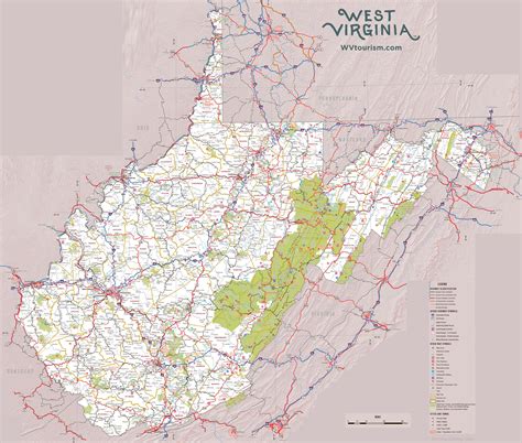 Large Detailed Tourist Map Of West Virginia