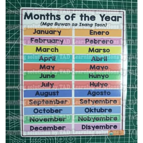 Months Of The Year Laminated Chart Shopee Philippines