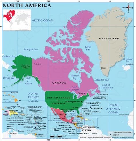 North America Map With States Labeled North America Continent Map