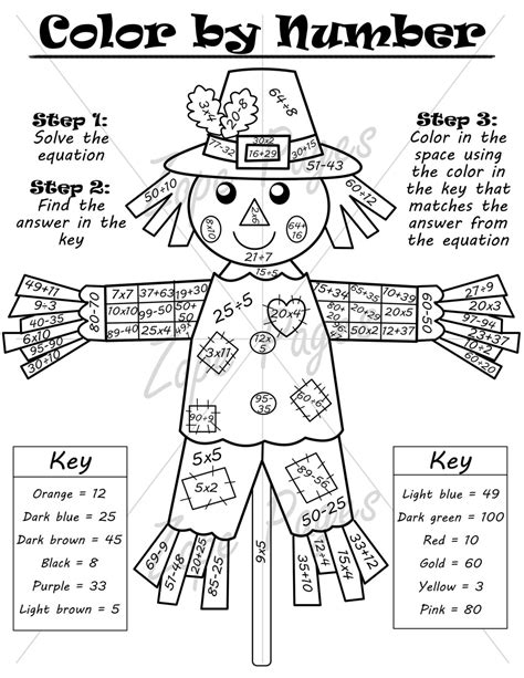 Scarecrow Color By Number Activity Sheet Pdf Download Etsy