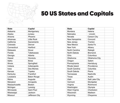 States And Capitals List Printable Get Your Hands On Amazing Free Printables