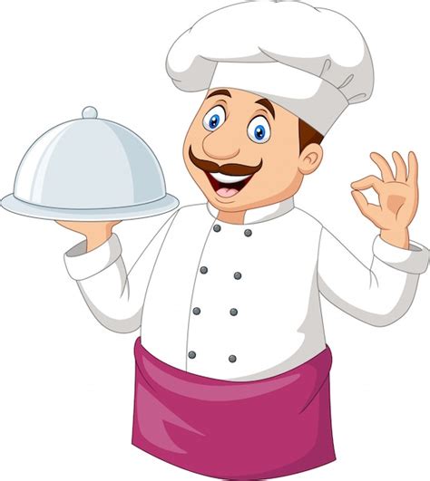 Premium Vector Cartoon Funny Chef Holding A Silver Platter And Ok Sign