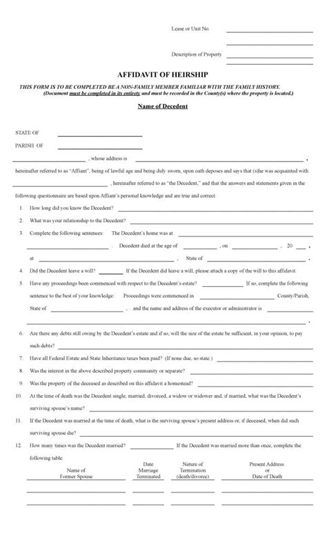 Do you want to use a statutory declaration in place of an affidavit? Download Free Louisiana Affidavit of Heirship Form | Form ...