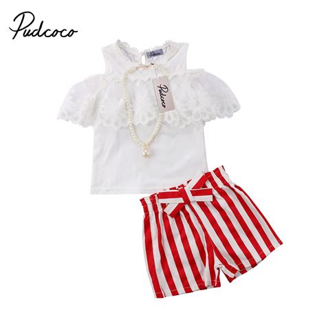 New 2018 Toddler Kids Baby Girls Summer Outfits Lace T Shirt Topsshort