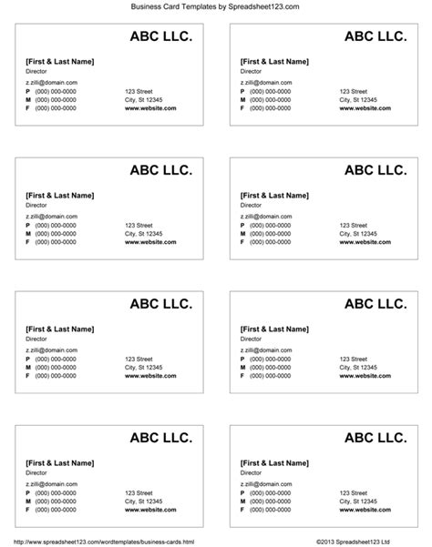 Free Printable Business Cards Template Word Printable Templates