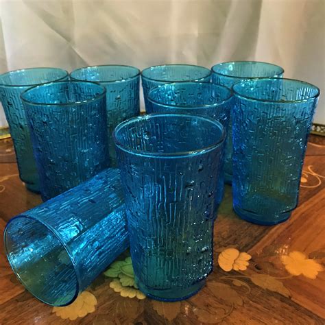 Vintage Electric Blue Libbey Bar Glasses Bamboo Pattern Set Etsy