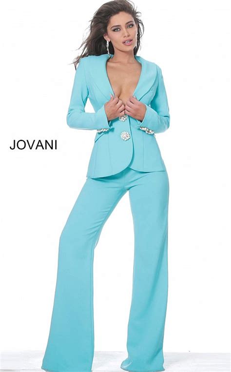 Jovani Dress 02637 Turquoise Two Piece Evening Suit In 2020 Evening Pant Suits Evening Suit