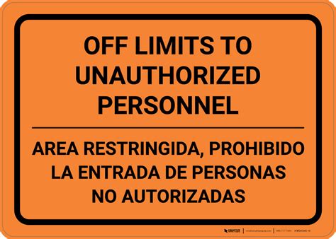 Off Limits to Unauthorized Personnel - Bilingual Spanish - Wall Sign ...
