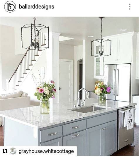 The island color is Sherwin Williams Cityscape, the wall color is Sherwin Williams Agreeable ...