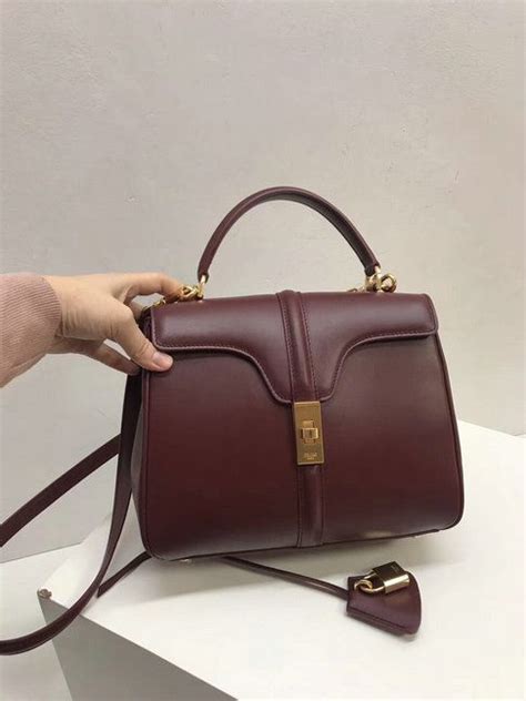 2018 Celine Small 16 Bag In Burgundy Satinated Calfskin Leather
